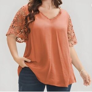 BloomChic Terracotta Lace Sleeve Blouse